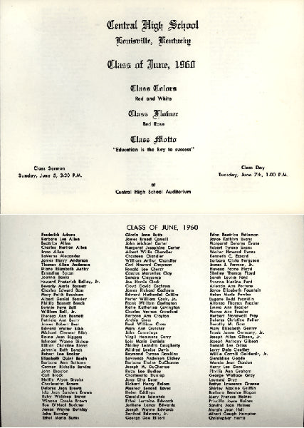CLAY, CASSIUS HIGH SCHOOL COMMENCEMENT INVITATION & ANNOUNCEMENT (JUNE 11, 1960)