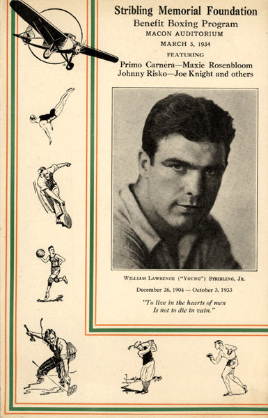 STRIBLING, YOUNG MEMORIAL FOUNDATION PROGRAM (1934-FEATURING CARNERA)