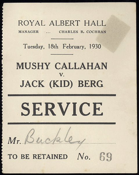 CALLAHAN, MUSHY-JACKIE "KID" BERG SERVICE PASS (1930)
