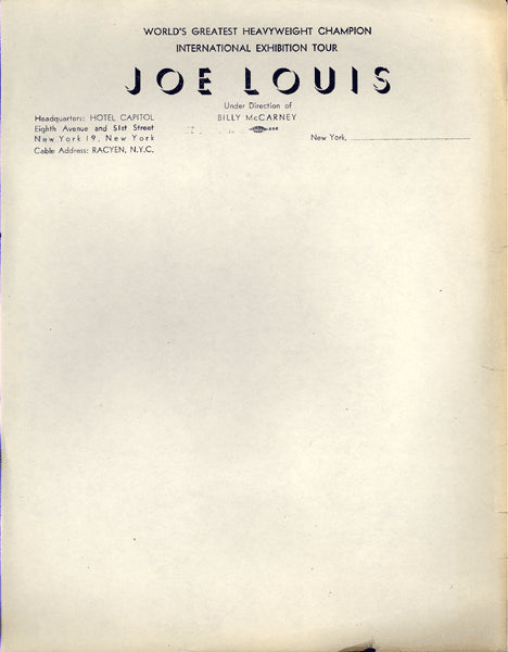 LOUIS, JOE LETTERHEAD (LATE 1940'S)