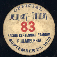 DEMPSEY, JACK-GENE TUNNEY I OFFICIAL'S PIN (1926)
