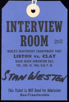 CLAY, CASSIUS-SONNY LISTON I INTERVIEW ROOM PASS (1964)