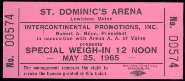 ALI, MUHAMMAD-SONNY LISTON II SPECIAL WEIGH-IN FULL TICKET (1965)