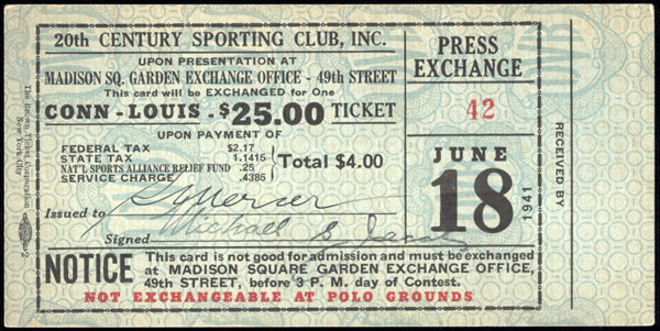 LOUIS, JOE-BILLY CONN I EXCHANGE TICKET (1941)