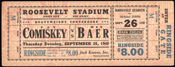Baer Max Pat Comiskey Full Ticket 1940 Jo Sports Inc