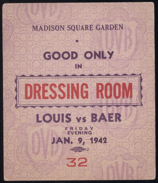 LOUIS, JOE-BUDDY BAER II DRESSING ROOM PASS (1942)