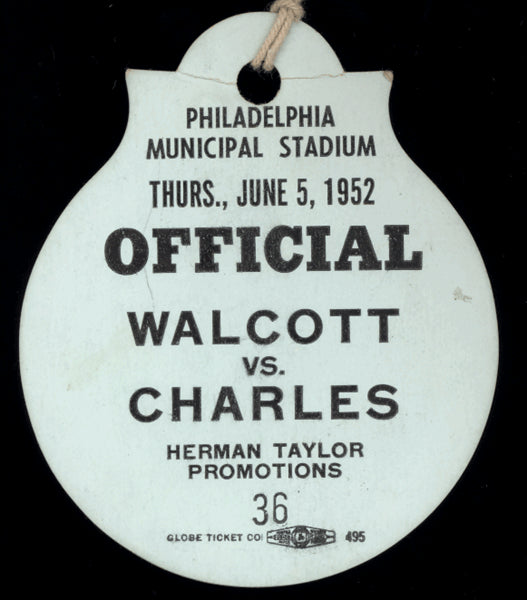 WALCOTT, JERSEY JOE-EZZARD CHARLES IV OFFICIAL'S PASS (1952)