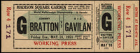 GAVILAN, KID-JOHNNY BRATTON FULL TICKET (1951-GAVILAN WINS TITLE)