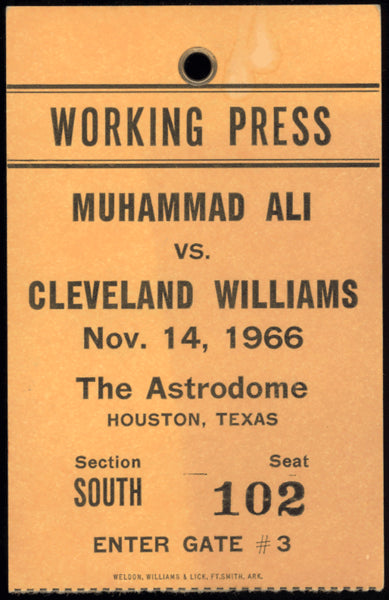 ALI, MUHAMMAD-CLEVELAND WILLIAMS WORKING PRESS PASS (1966)