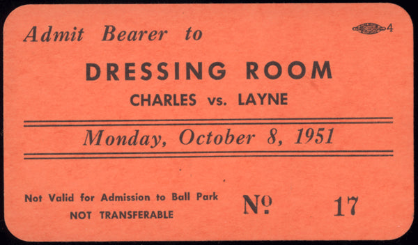 CHARLES, EZZARD-REX LAYNE DRESSING ROOM PASS (1951)