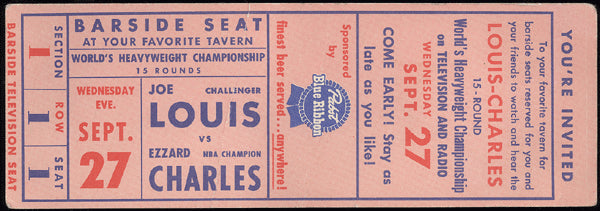 LOUIS, JOE-EZZARD CHARLES PABST TELEVISION ADVERTISING FULL TICKET (1950)