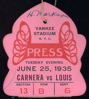 LOUIS, JOE-PRIMO CARNERA PRESS PASS (1935)