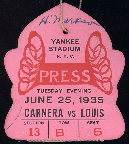 LOUIS, JOE-PRIMO CARNERA PRESS PASS (1935)