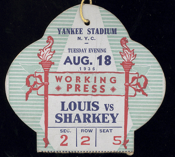 LOUIS, JOE-JACK SHARKEY WORKING PRESS PASS (1936)