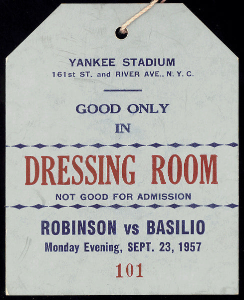 ROBINSON, SUGAR RAY-CARMEN BASILIO I DRESSING ROOM PASS (1957)