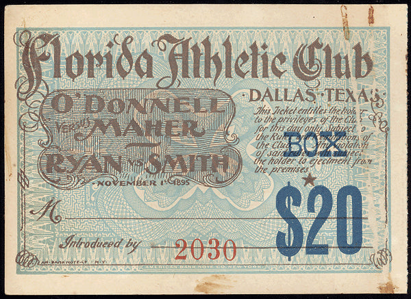 O'DONNELL, STEVE-PETER MAHER STUBLESS TICKET (1895)