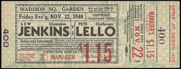 JENKINS, LEW-PETE LELLO FULL TICKET (1940)