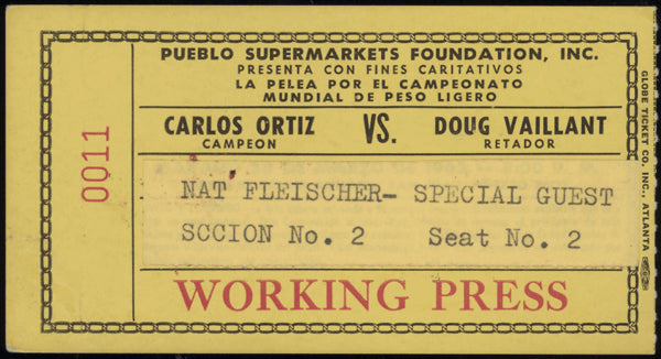 ORTIZ, CARLOS-DOUG VAILLANT STUBLESS TICKET (1963)