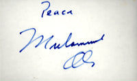 ALI, MUHAMMAD SIGNED INDEX CARD (EARLY 1980'S)