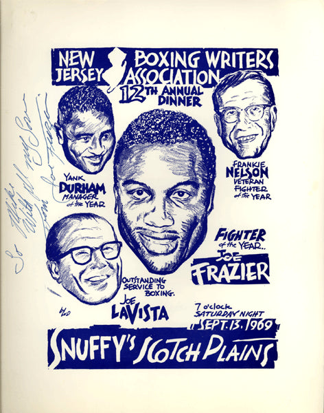 FRAZIER, JOE VINTAGE SIGNED NEW JERSEY BOXING WRITERS DINNER (1969)