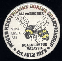 ALI, MUHAMMAD-JOE BUGNER II SOUVENIR PIN (1975)