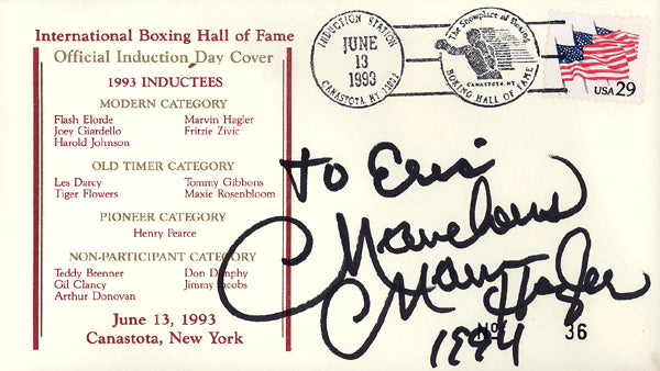 HAGLER, MARVIN SIGNED HALL OF FAME FIRST DAY COVER (1993)