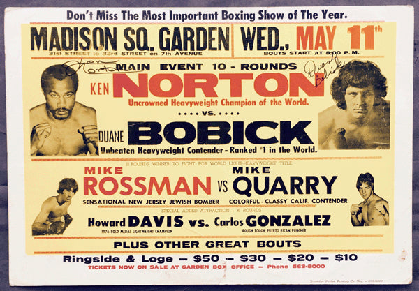 NORTON, KEN-DUANE BOBICK & MIKE ROSSMAN-MIKE QUARRY ON SITE POSTER (SIGNED BY NORTON & BOBICK--1977)