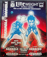 CAMACHO, HECTOR-BOZA EDWARDS & LIVINGSTON BRAMBLE-EDWIN ROSARIO SOUVENIR POSTER (1986)