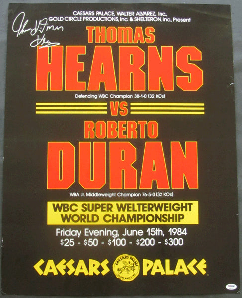 HEARNS, THOMAS-ROBERTO DURAN SIGNED ON SITE POSTER (1984-SIGNED BY HEARNS-AUTHENTICATED BY PSA/DNA)