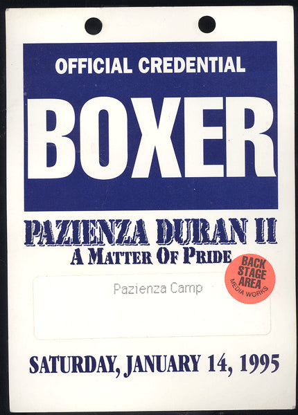 DURAN, ROBERTO-VINNY PAZIENZA II BOXER CAMP CREDENTIAL (1995)