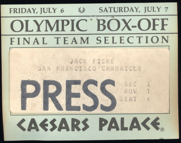 1984 OLYMPIC BOX-OFF FINALS PRESS CREDENTIAL (HOLYFIELD, WHITAKER, TAYLOR, BRELAND)