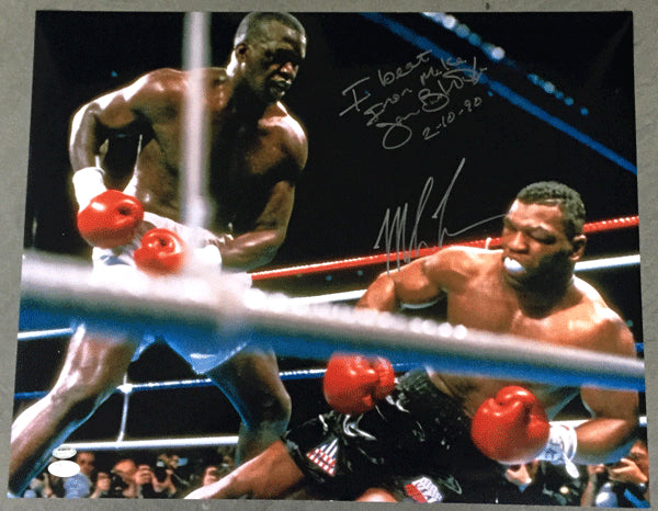 TYSON, MIKE & BUSTER DOUGLAS SIGNED LARGE FORMAT PHOTO (JSA & SCHWARTZ AUTHENTICATION)