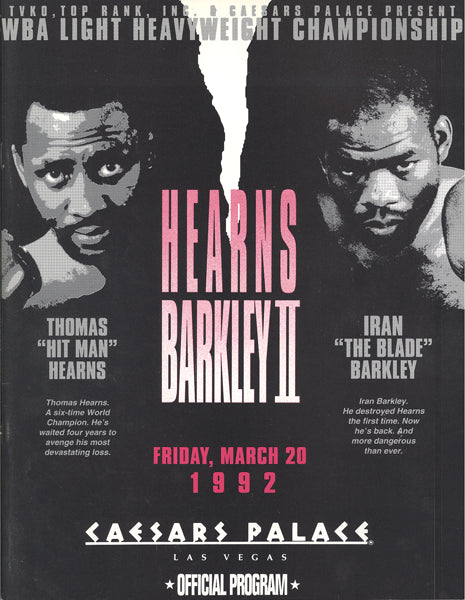 HEARNS, THOMAS-URAN BARKLEY II OFFICIAL PROGRAM (1992)