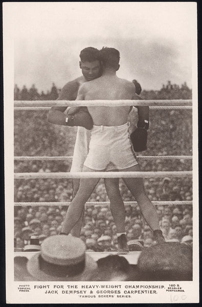 DEMPSEY, JACK-GEORGES CARPENTIER REAL PHOTO POSTCARD (1921-IN ACTION)