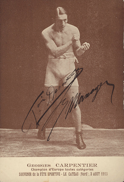 DESCAMPS, FRANCOIS SIGNED POSTCARD OF GEORGES CARPENTIER