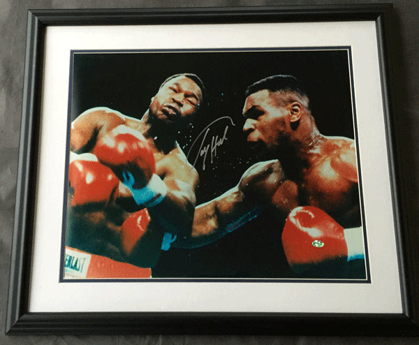 HOLMES, LARRY SIGNED LARGE FORMAT PHOTO (TYSON FIGHT-FAMEABILIA LOA)