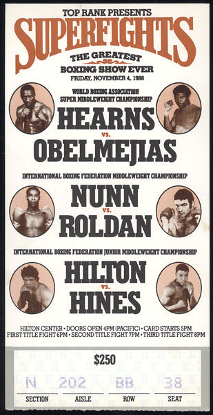 HEARNS, THOMAS-JAMES KINCHEN STUBLESS TICKET (1988)