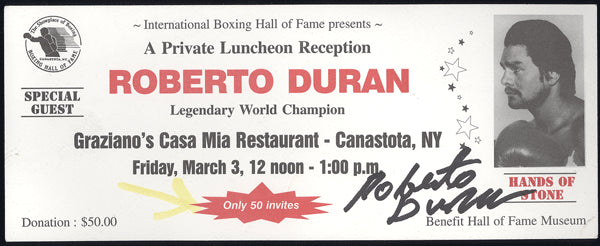 DURAN, ROBERTO SIGNED BOXING HALL OF FAME TICKET (2000)