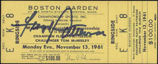 PATTERSON, FLOYD-TOM MCNEELEY FULL TICKET (1961-SIGNED BY PATTERSON)
