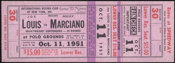 MARCIANO, ROCKY-JOE LOUIS FULL TICKET (1951)