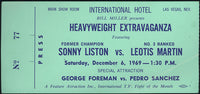 LISTON, SONNY-LEOTIS MARTIN & GEORGE FOREMAN-BOB HAZELTON STUBLESS TICKET (1969)