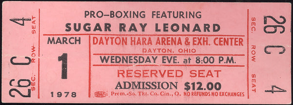 LEONARD, SUGAR RAY-ART MCKNIGHT FULL TICKET (1978)