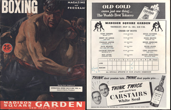 MARCIANO, ROCKY-REX LAYNE OFFICIAL PROGRAM (1951) – JO Sports Inc.
