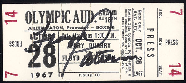 PATTERSON, JERRY QUARRY FULL TICKET (1967-SIGNED BY PATTERSON)