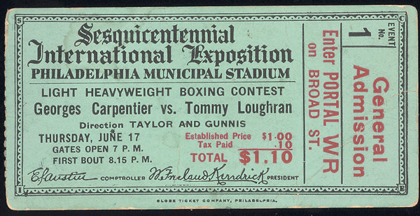 CARPENTIER, GEORGES-TOMMY LOUGHRAN TICKET (1926)