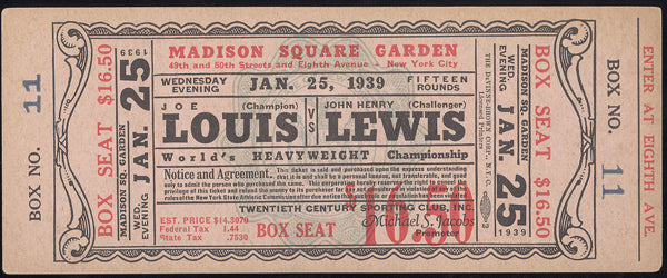 LOUIS, JOE-JOHN HENRY LEWIS FULL TICKET (1939)