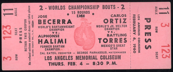 ORTIZ, CARLOS-BATTLING TORRES & JOSE BECERRA-ALPHONSE HALIMI FULL TICKET (1960)