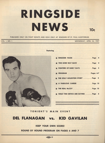 GAVILAN, KID-DEL FLANAGAN OFFICIAL PROGRAM (1957)