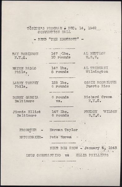ROBINSON, SUGAR RAY-AL NETTLOW PROGRAM (1942)