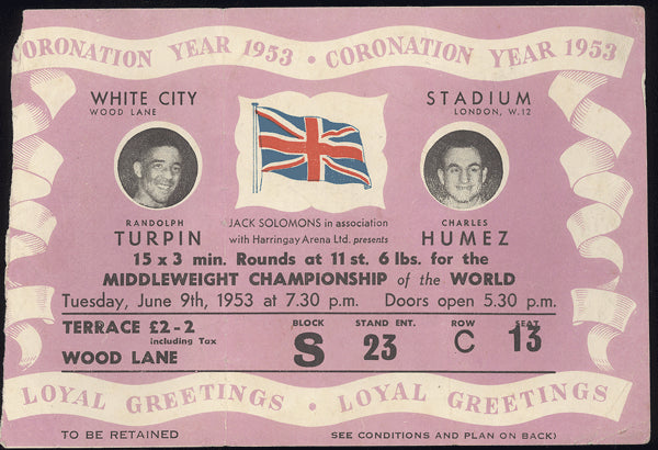 TURPIN, RANDY-CHARLES HUMEZ STUBLESS TICKET (1953)